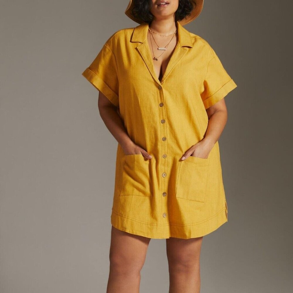 Anthropologie Yellow Button-Front Mini Dress